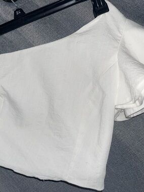 Cropped White Linen-Look Top